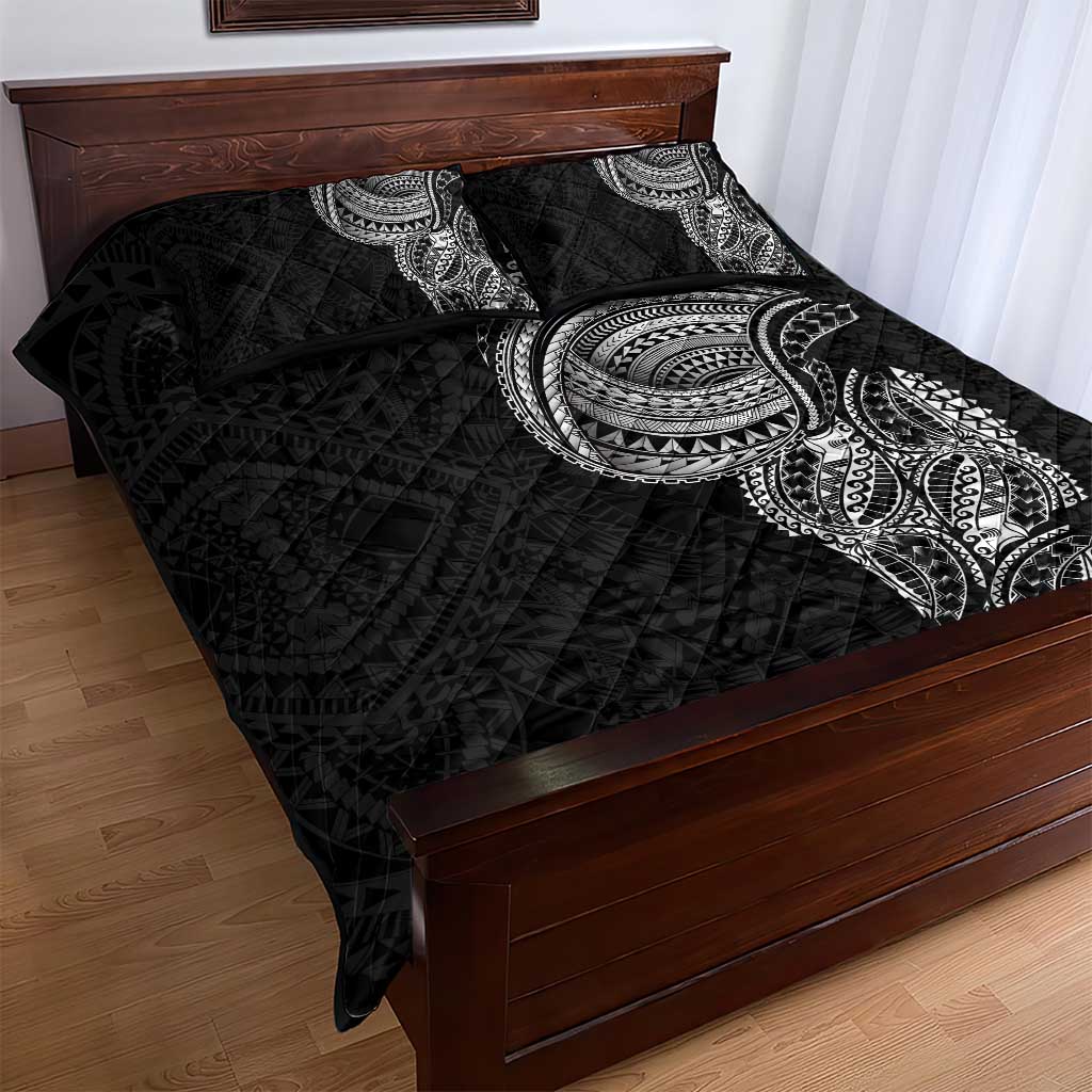 Traditional Polynesian Art Tattoos Quilt Bed Set Black Color - Polynesian Pride