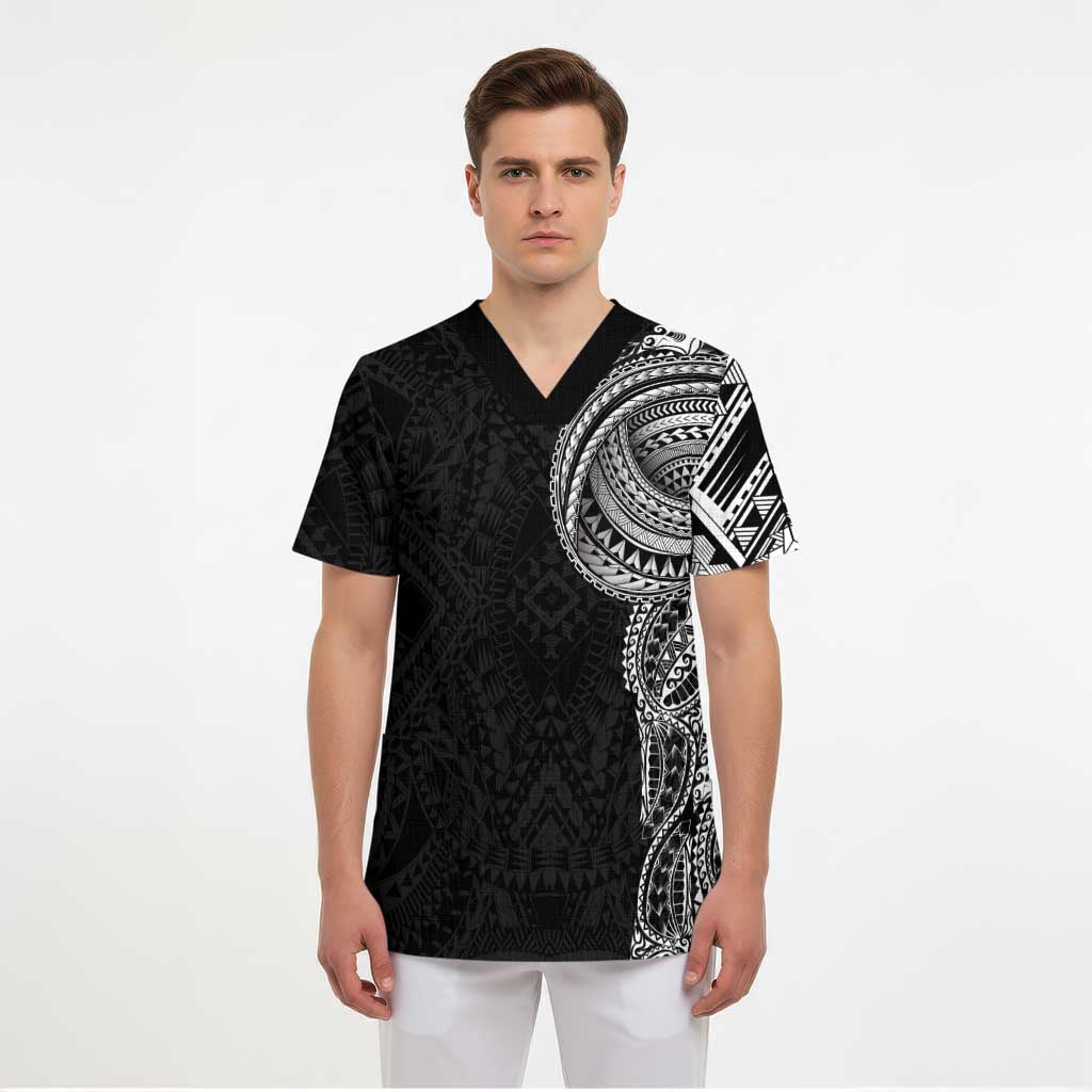 Traditional Polynesian Art Tattoos Scrub Top Black Color LT03 - Polynesian Pride