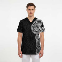Traditional Polynesian Art Tattoos Scrub Top Black Color LT03 - Polynesian Pride