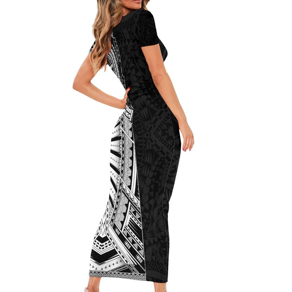 Traditional Polynesian Art Tattoos Short Sleeve Bodycon Dress Black Color - Polynesian Pride