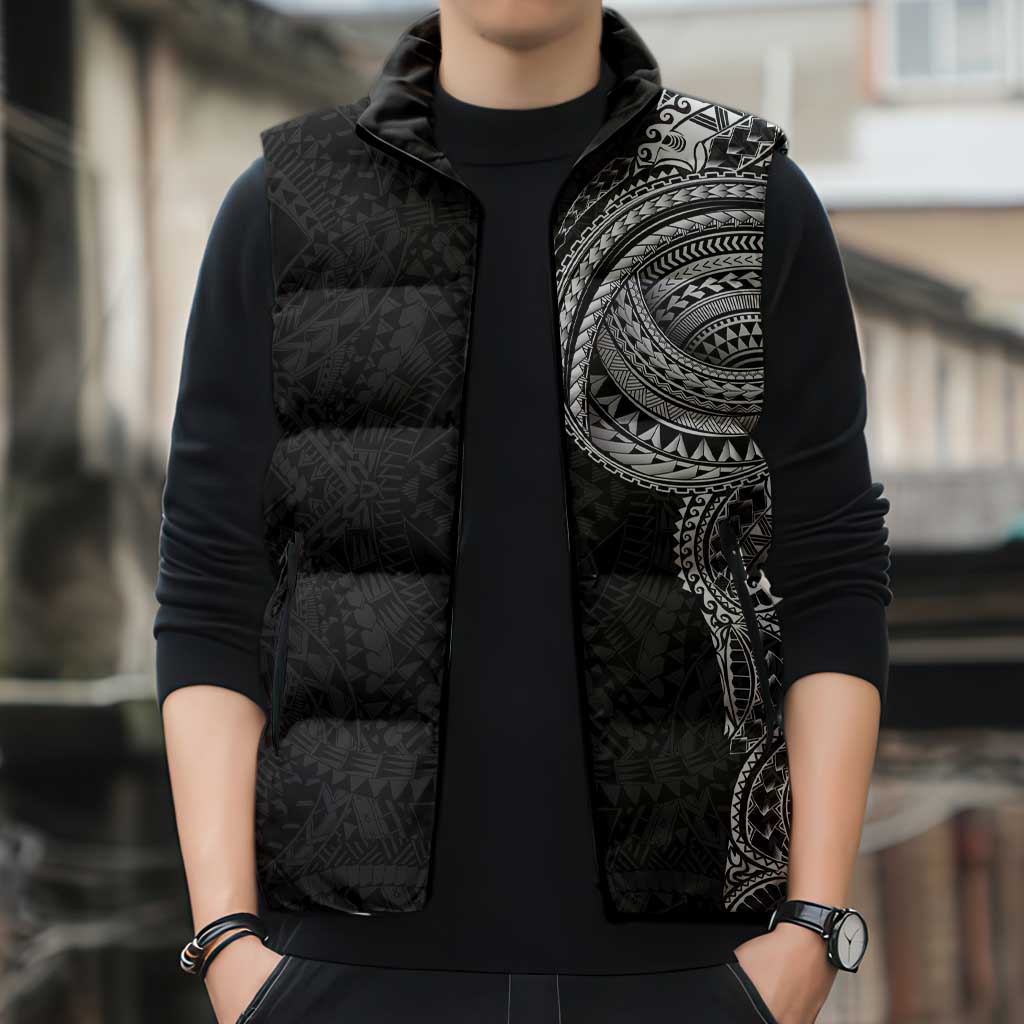 Traditional Polynesian Art Tattoos Sleeveless Puffer Jacket Black Color LT03 - Polynesian Pride