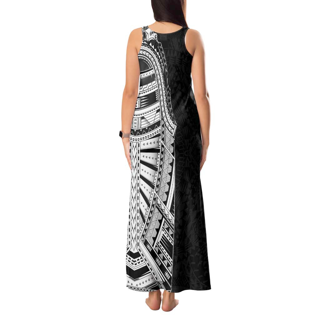 Traditional Polynesian Art Tattoos Tank Maxi Dress Black Color - Polynesian Pride