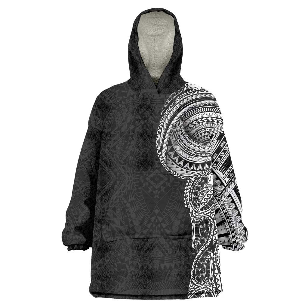 Traditional Polynesian Art Tattoos Wearable Blanket Hoodie Black Color LT03 One Size Black - Polynesian Pride