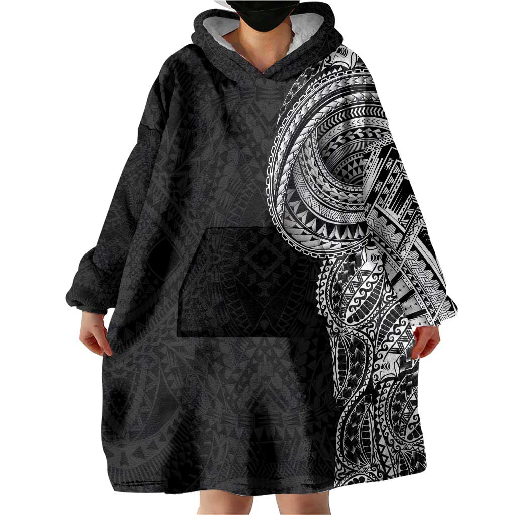 Traditional Polynesian Art Tattoos Wearable Blanket Hoodie Black Color LT03 - Polynesian Pride