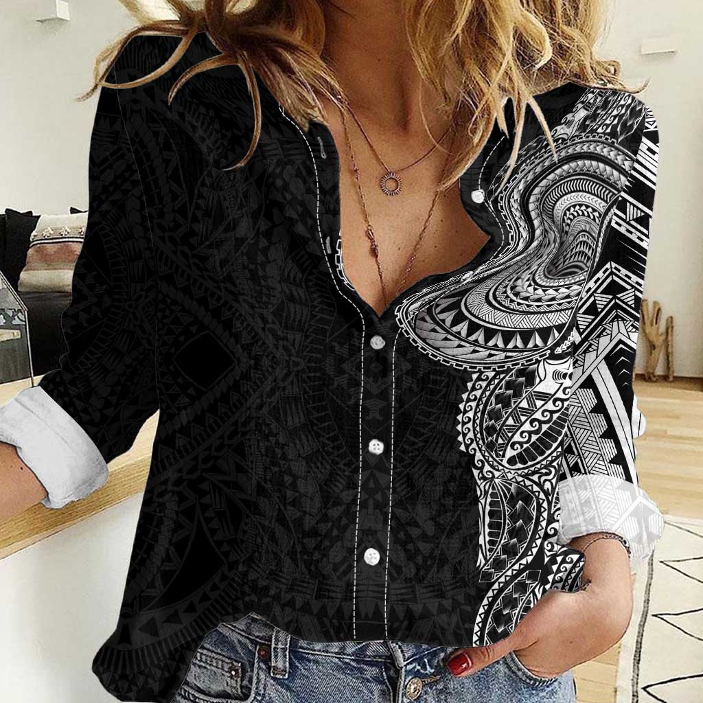 Traditional Polynesian Art Tattoos Women Casual Shirt Black Color - Polynesian Pride