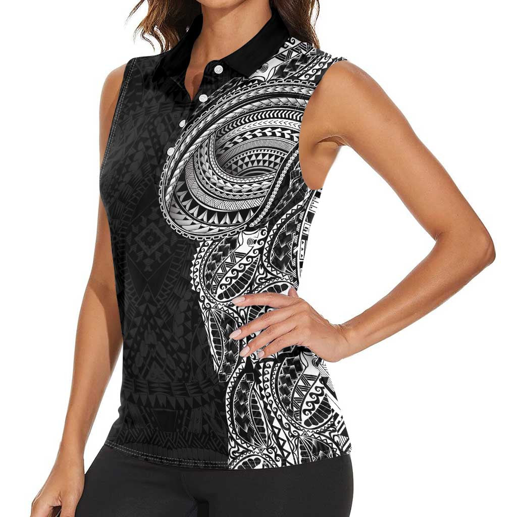 Traditional Polynesian Art Tattoos Women Sleeveless Polo Shirt Black Color LT03 - Polynesian Pride