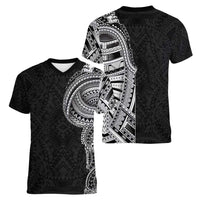 Traditional Polynesian Art Tattoos Women V-Neck T-Shirt Black Color - Polynesian Pride
