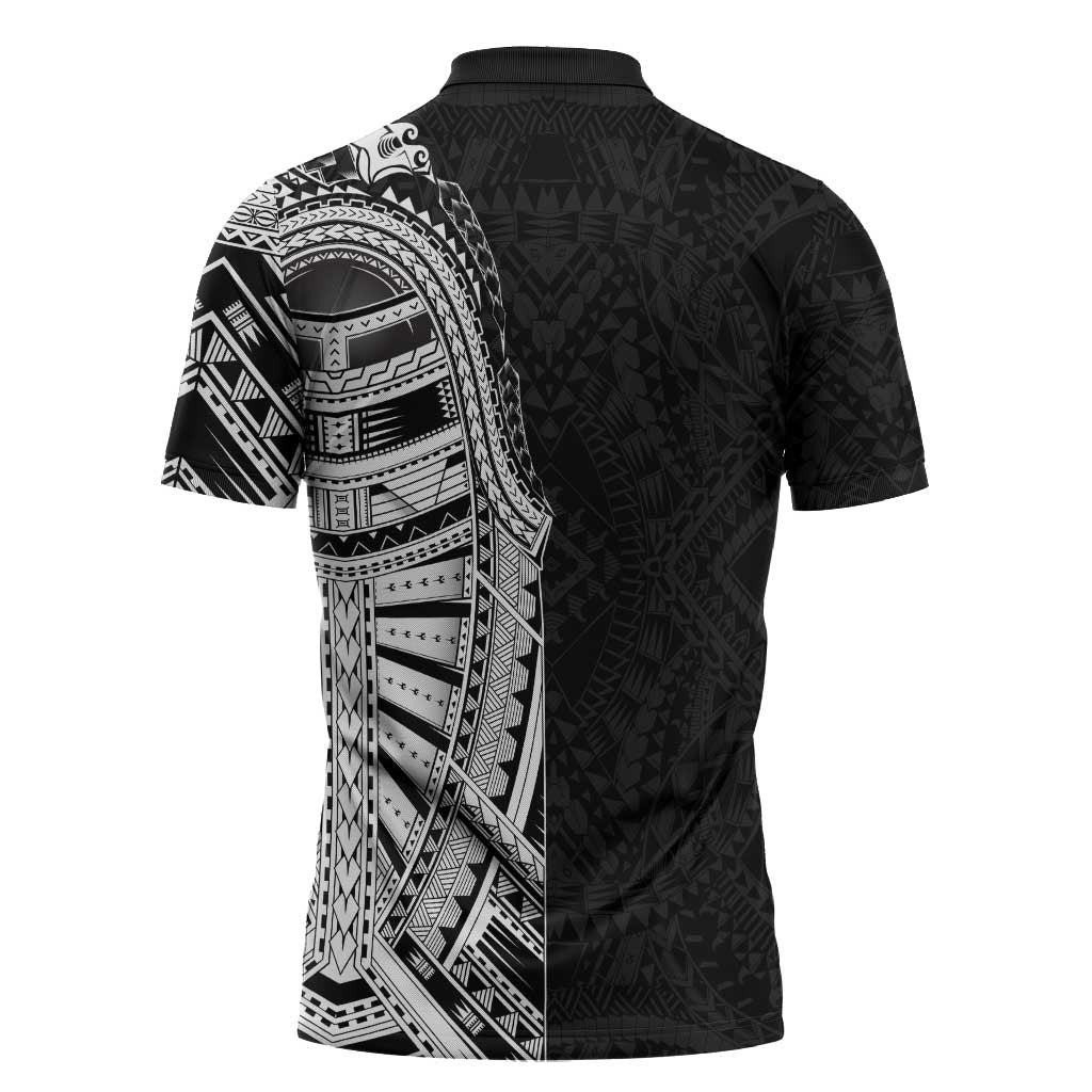 Traditional Polynesian Art Tattoos Zipper Polo Shirt Black Color LT03 - Polynesian Pride