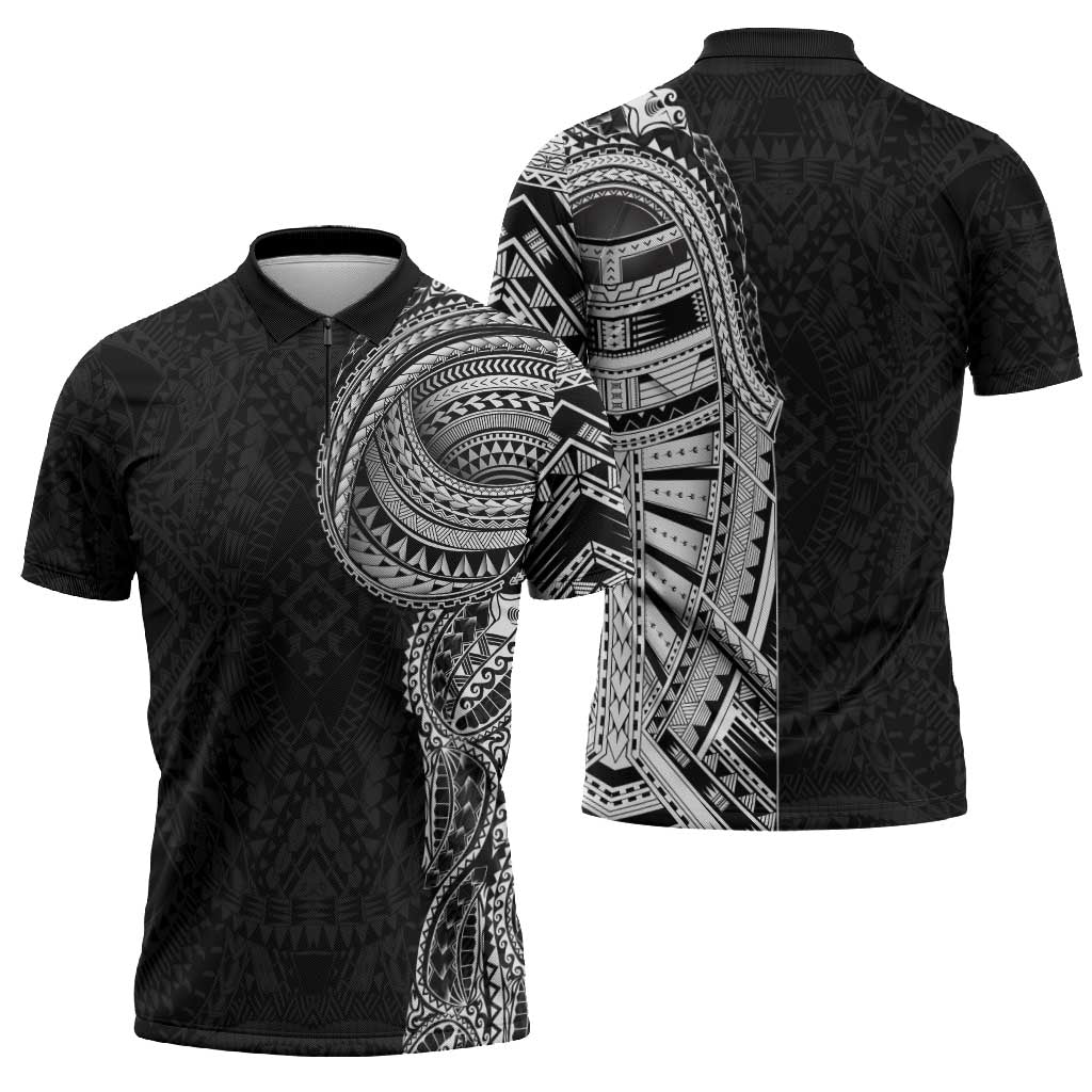 Traditional Polynesian Art Tattoos Zipper Polo Shirt Black Color LT03 - Polynesian Pride