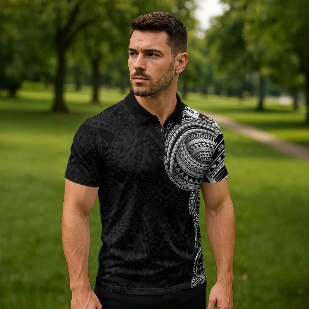 Traditional Polynesian Art Tattoos Zipper Polo Shirt Black Color LT03 - Polynesian Pride