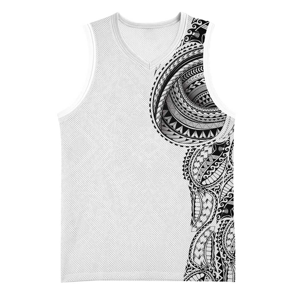 Traditional Polynesian Art Tattoos Basketball Jersey White Color LT03 Unisex White - Polynesian Pride