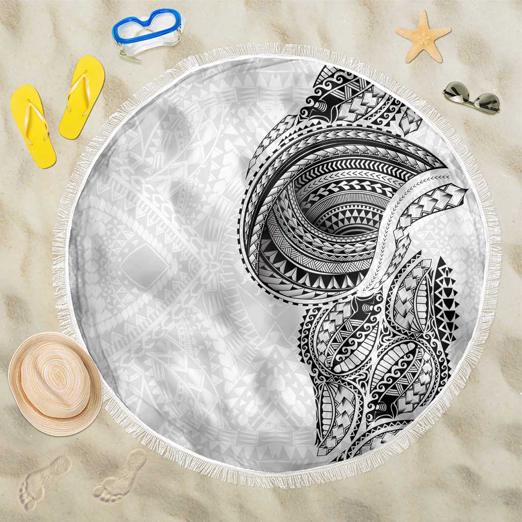 Traditional Polynesian Art Tattoos Beach Blanket White Color LT03 One Size 150cm White - Polynesian Pride