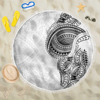 Traditional Polynesian Art Tattoos Beach Blanket White Color LT03 One Size 150cm White - Polynesian Pride