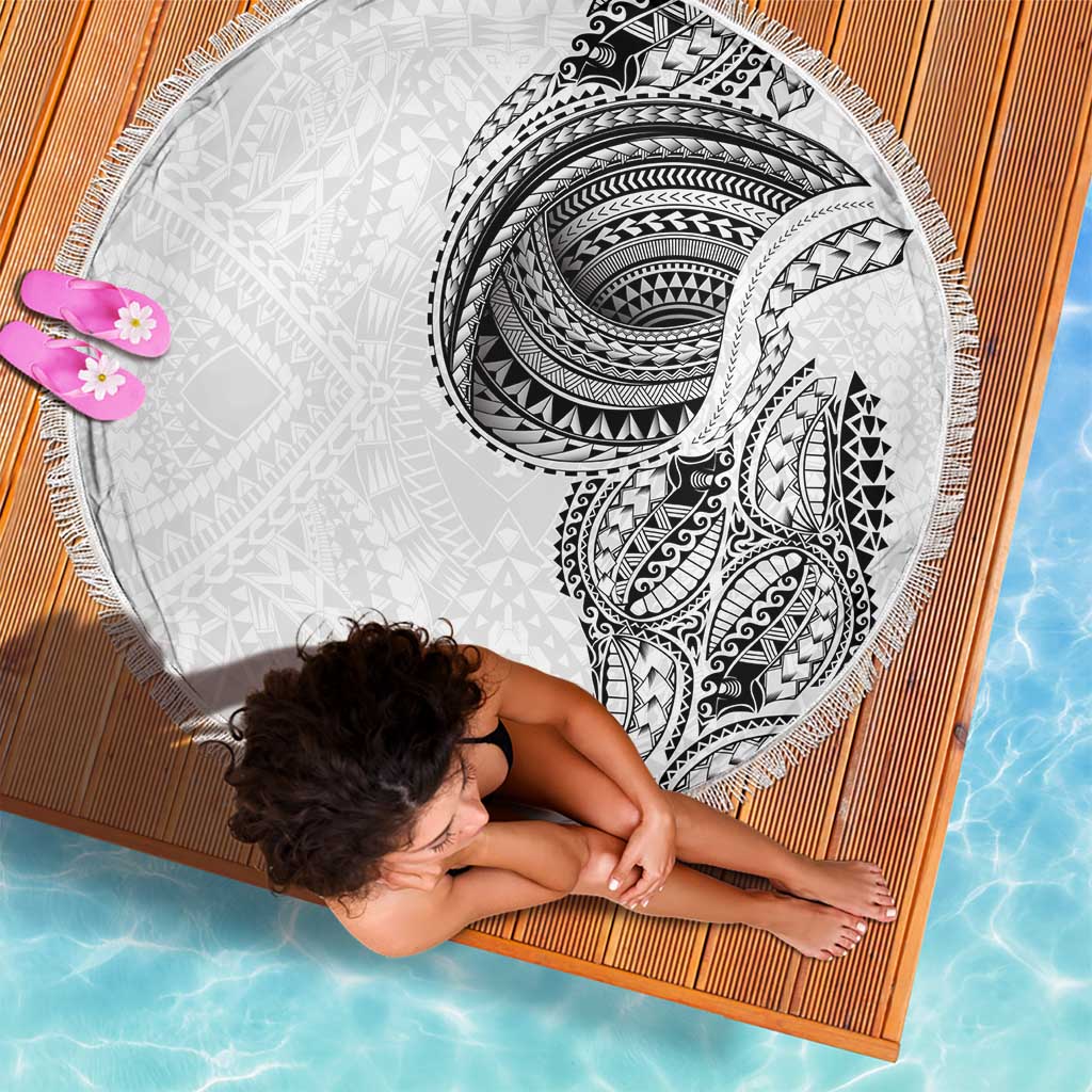 Traditional Polynesian Art Tattoos Beach Blanket White Color LT03 - Polynesian Pride