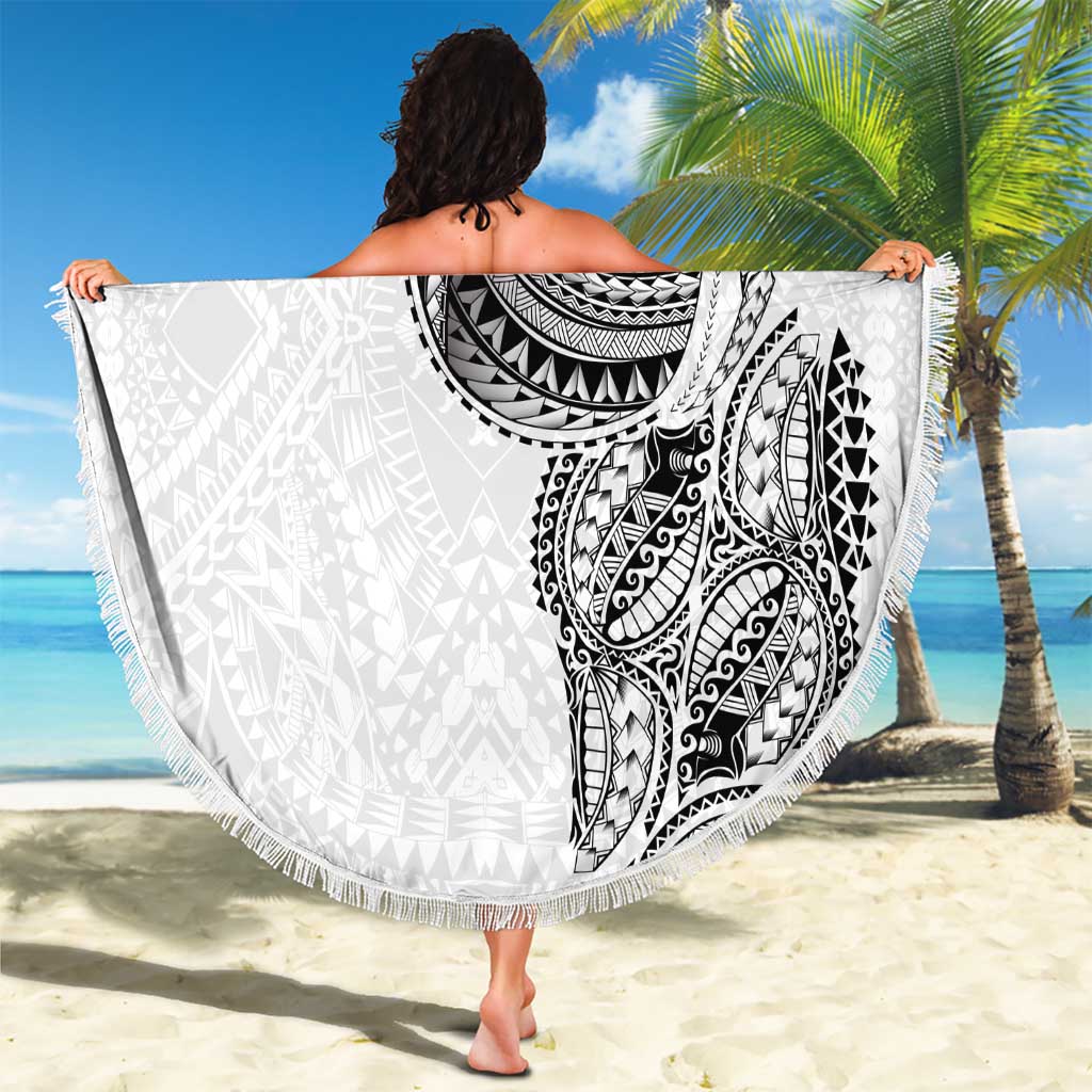 Traditional Polynesian Art Tattoos Beach Blanket White Color LT03 - Polynesian Pride