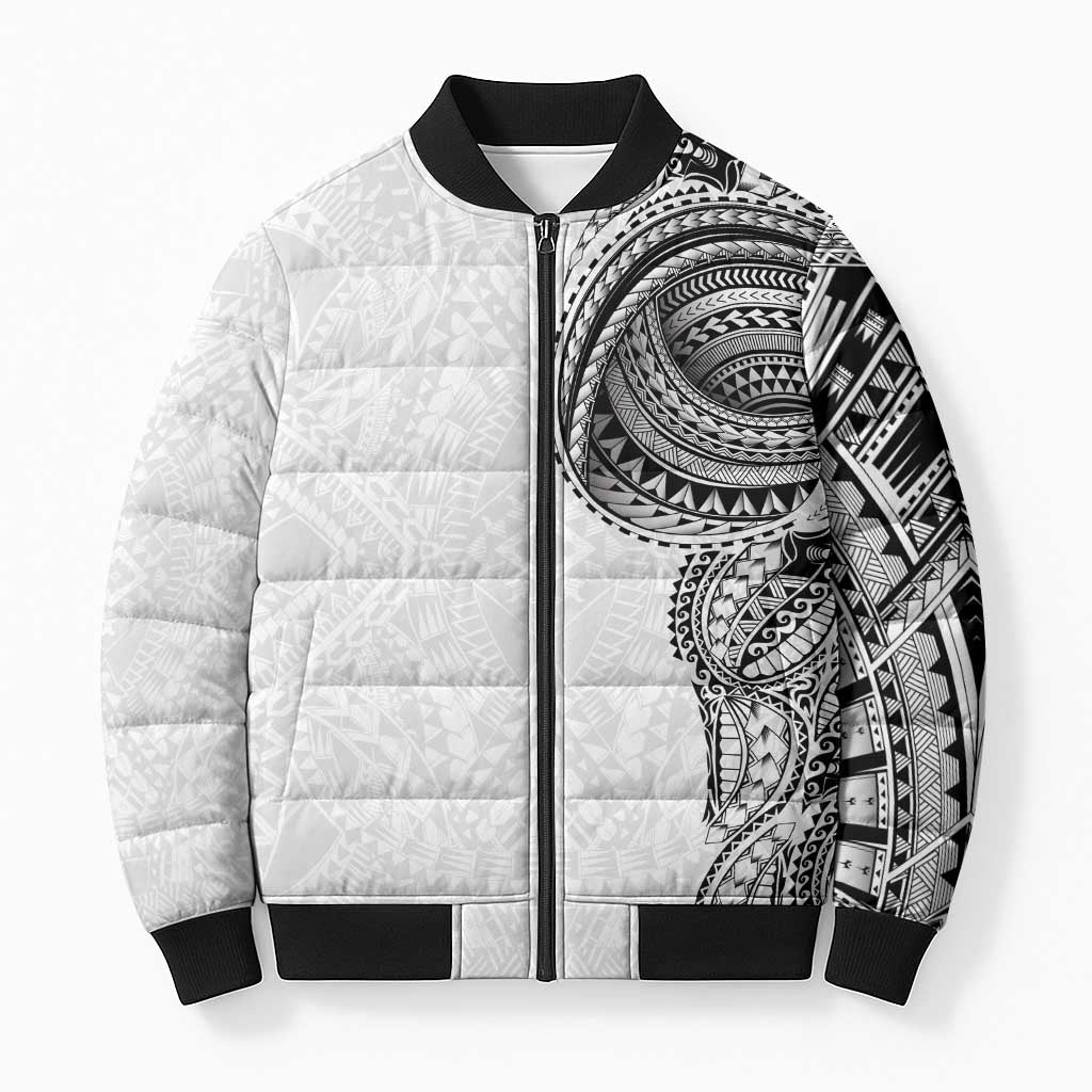 Traditional Polynesian Art Tattoos Bomber Puffer Jacket White Color LT03 Unisex White - Polynesian Pride