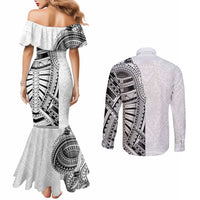Traditional Polynesian Art Tattoos Couples Matching Mermaid Dress and Long Sleeve Button Shirt White Color LT03 - Polynesian Pride
