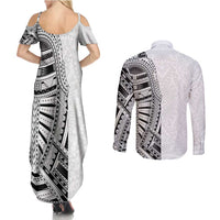Traditional Polynesian Art Tattoos Couples Matching Summer Maxi Dress and Long Sleeve Button Shirt White Color LT03 - Polynesian Pride
