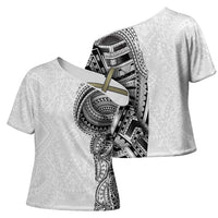 Traditional Polynesian Art Tattoos Cross Shoulder Shirt White Color LT03 - Polynesian Pride