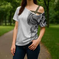 Traditional Polynesian Art Tattoos Cross Shoulder Shirt White Color LT03 - Polynesian Pride