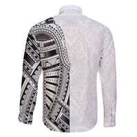 Traditional Polynesian Art Tattoos Family Matching Long Sleeve Bodycon Dress and Hawaiian Shirt White Color - Polynesian Pride