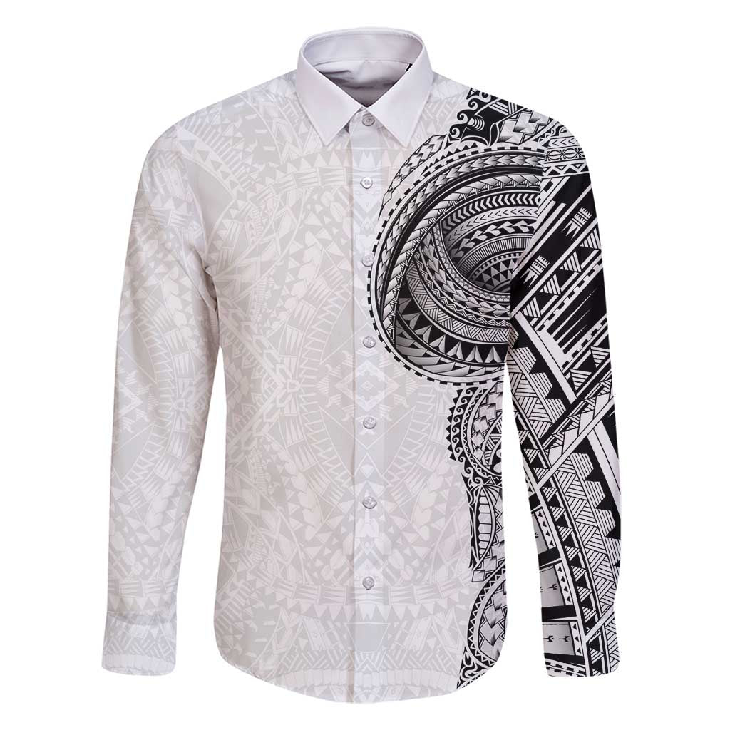 Traditional Polynesian Art Tattoos Family Matching Off Shoulder Maxi Dress and Hawaiian Shirt White Color - Polynesian Pride