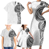 Traditional Polynesian Art Tattoos Family Matching Short Sleeve Bodycon Dress and Hawaiian Shirt White Color - Polynesian Pride