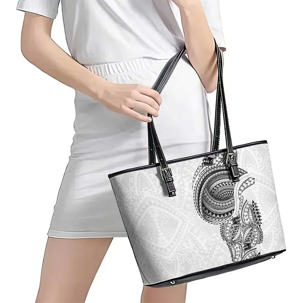 Traditional Polynesian Art Tattoos Leather Tote Bag White Color - Polynesian Pride