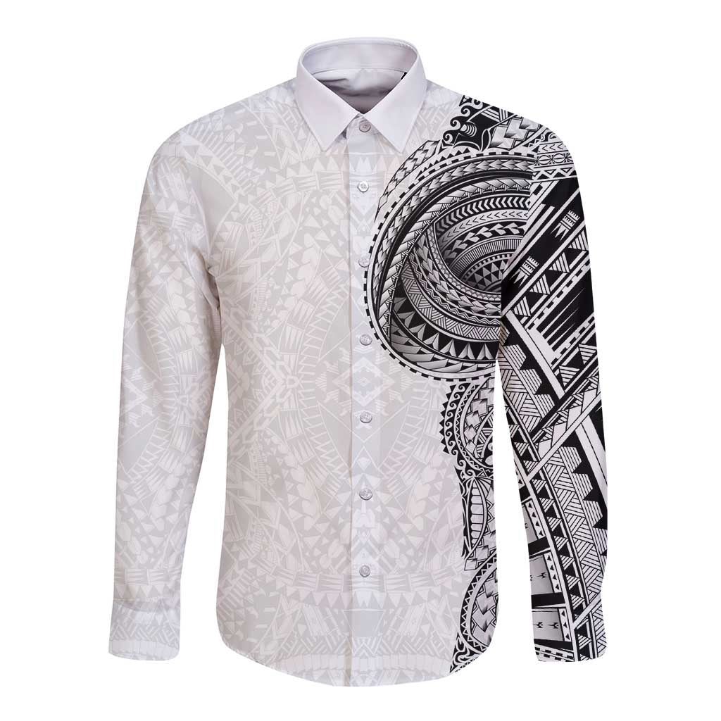 Traditional Polynesian Art Tattoos Long Sleeve Button Shirt White Color LT03 Unisex White - Polynesian Pride