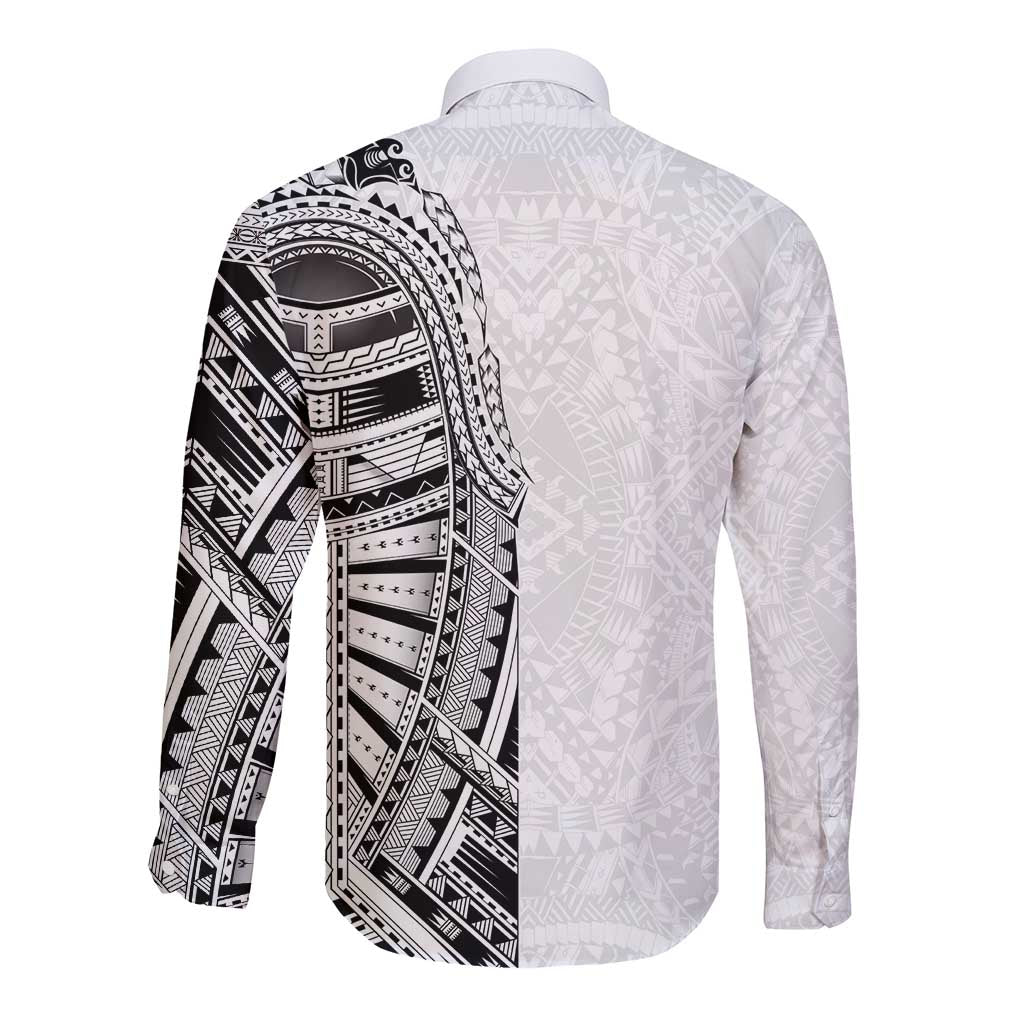 Traditional Polynesian Art Tattoos Long Sleeve Button Shirt White Color LT03 - Polynesian Pride