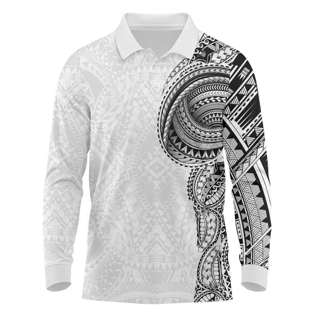 Traditional Polynesian Art Tattoos Long Sleeve Polo Shirt White Color LT03 White - Polynesian Pride
