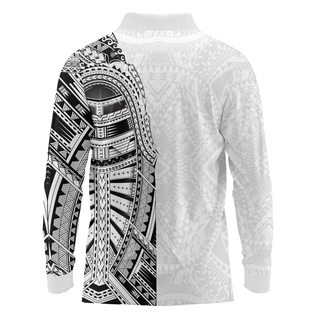 Traditional Polynesian Art Tattoos Long Sleeve Polo Shirt White Color LT03 - Polynesian Pride