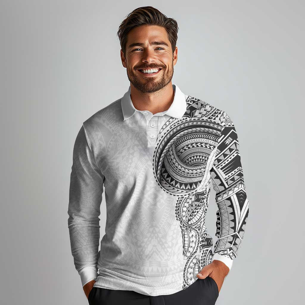 Traditional Polynesian Art Tattoos Long Sleeve Polo Shirt White Color LT03 - Polynesian Pride