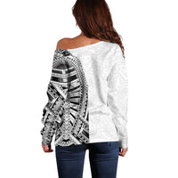 Traditional Polynesian Art Tattoos Off Shoulder Sweater White Color - Polynesian Pride
