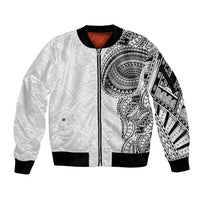 Traditional Polynesian Art Tattoos Sleeve Zip Bomber Jacket White Color - Polynesian Pride