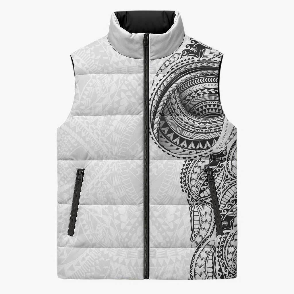 Traditional Polynesian Art Tattoos Sleeveless Puffer Jacket White Color LT03 Unisex White - Polynesian Pride