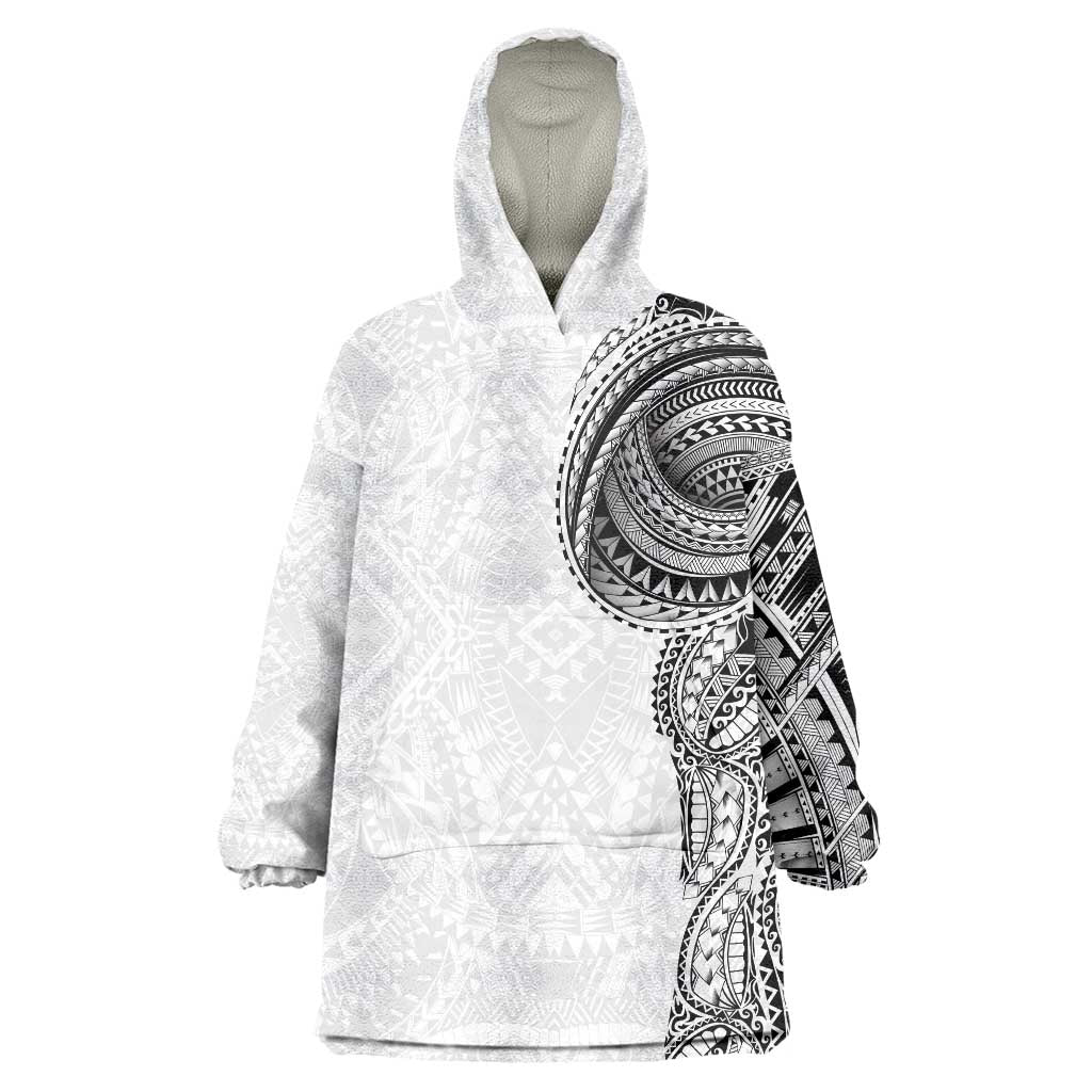 Traditional Polynesian Art Tattoos Wearable Blanket Hoodie White Color LT03 One Size White - Polynesian Pride