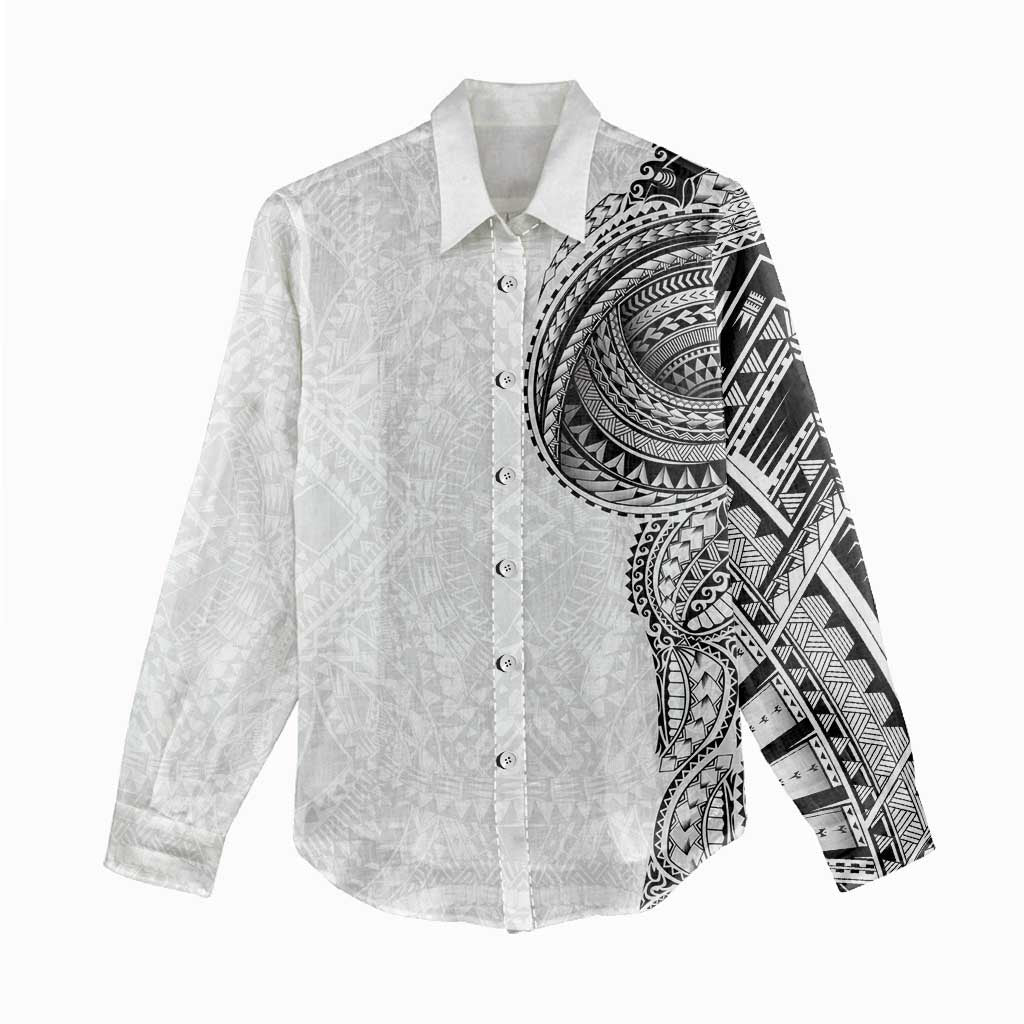 Traditional Polynesian Art Tattoos Women Casual Shirt White Color - Polynesian Pride