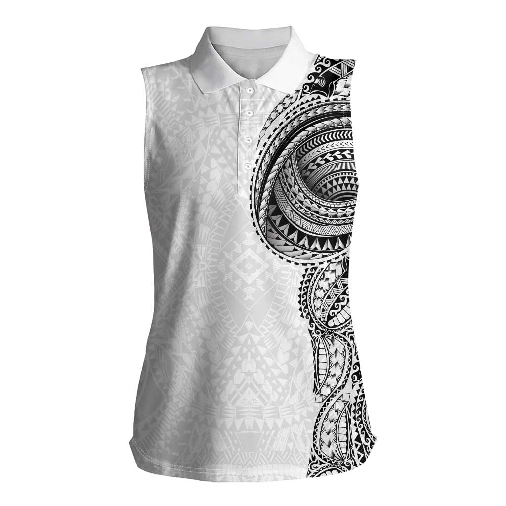 Traditional Polynesian Art Tattoos Women Sleeveless Polo Shirt White Color LT03 Female White - Polynesian Pride
