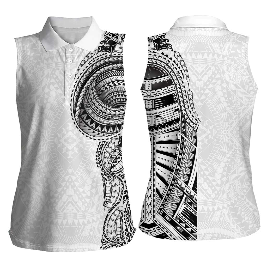 Traditional Polynesian Art Tattoos Women Sleeveless Polo Shirt White Color LT03 - Polynesian Pride