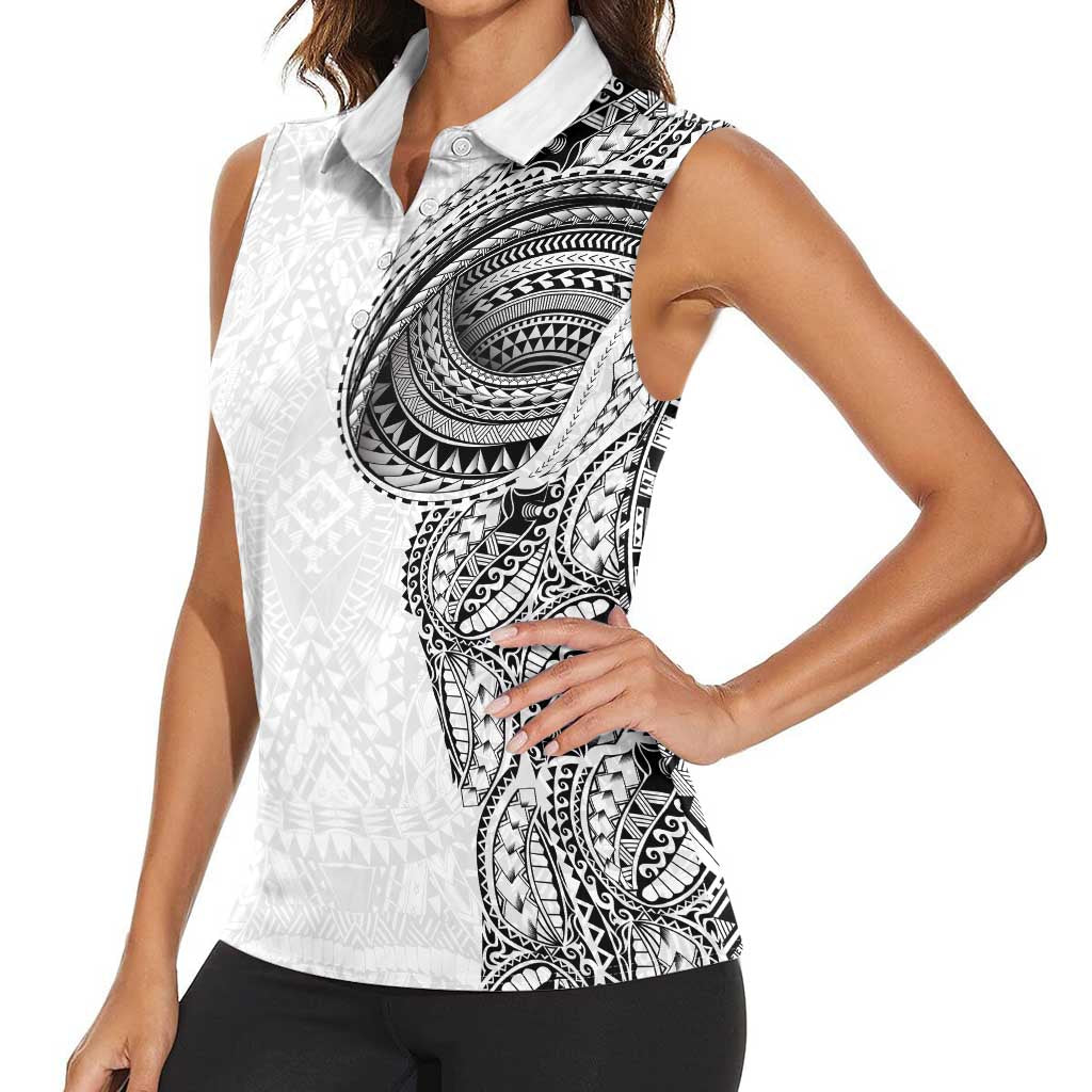 Traditional Polynesian Art Tattoos Women Sleeveless Polo Shirt White Color LT03 - Polynesian Pride