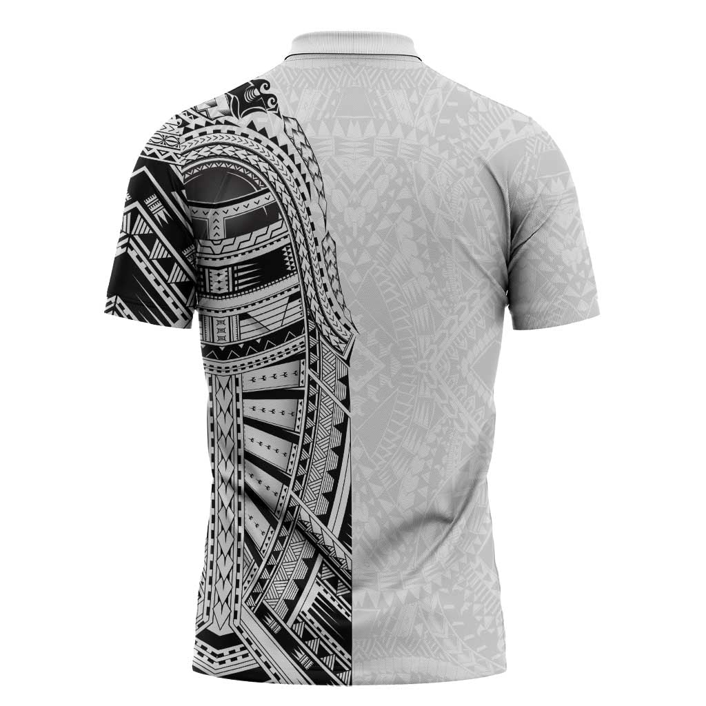 Traditional Polynesian Art Tattoos Zipper Polo Shirt White Color LT03 - Polynesian Pride
