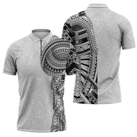 Traditional Polynesian Art Tattoos Zipper Polo Shirt White Color LT03 - Polynesian Pride