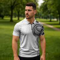 Traditional Polynesian Art Tattoos Zipper Polo Shirt White Color LT03 - Polynesian Pride