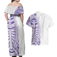 Traditional Polynesian Art Tattoos Couples Matching Off Shoulder Maxi Dress and Hawaiian Shirt Purple Color - Polynesian Pride