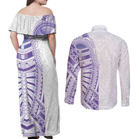 Traditional Polynesian Art Tattoos Couples Matching Off Shoulder Maxi Dress and Long Sleeve Button Shirt Purple Color LT03 - Polynesian Pride