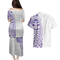 Traditional Polynesian Art Tattoos Couples Matching Puletasi and Hawaiian Shirt Purple Color LT03 - Polynesian Pride