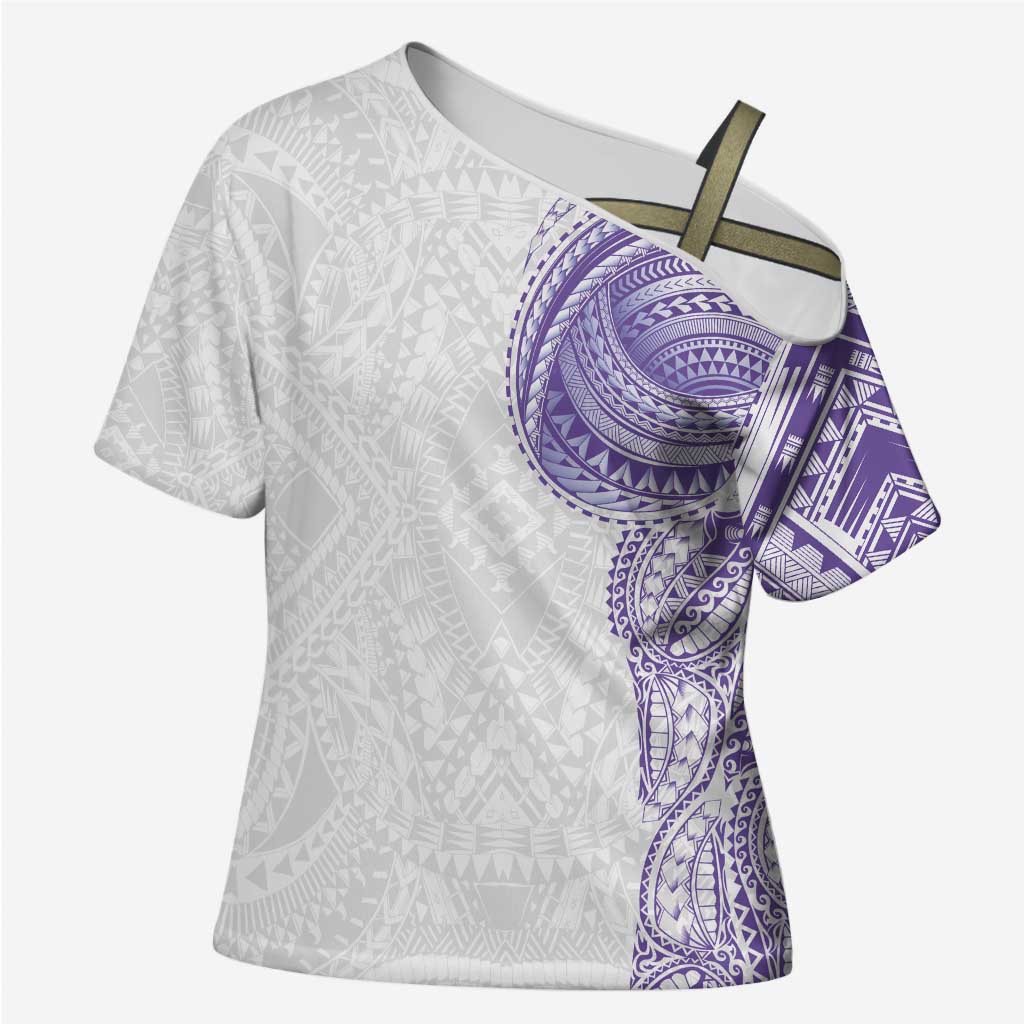 Traditional Polynesian Art Tattoos Cross Shoulder Shirt Purple Color LT03 Female Purple - Polynesian Pride