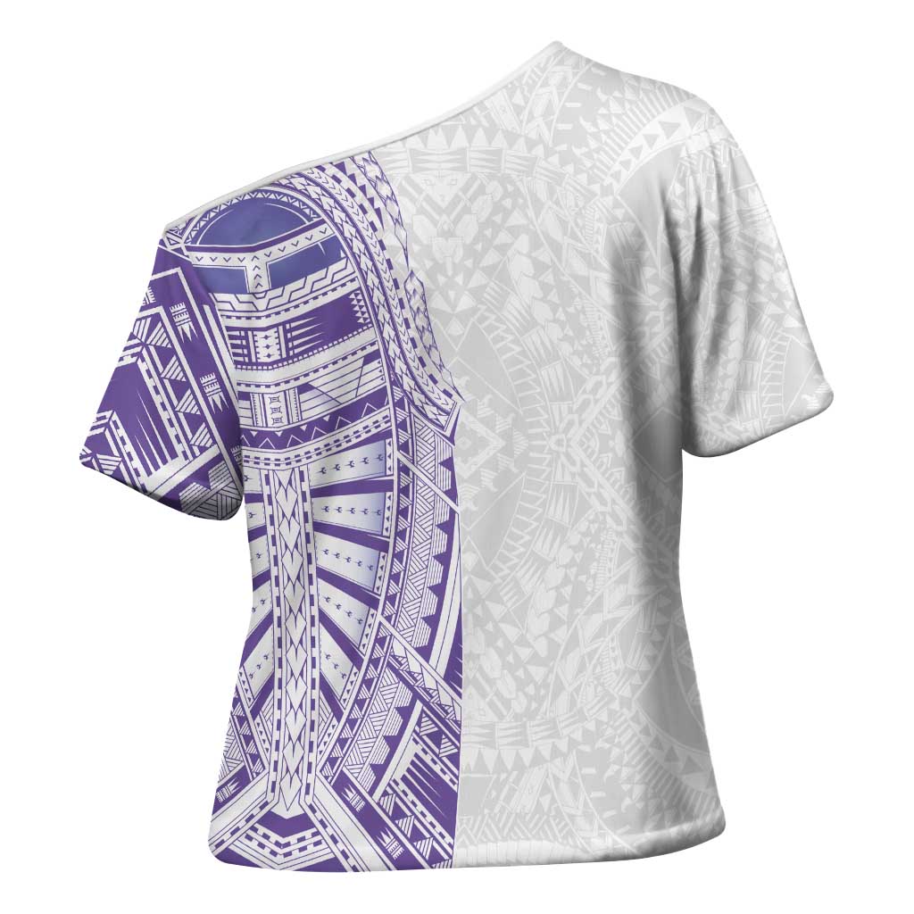 Traditional Polynesian Art Tattoos Cross Shoulder Shirt Purple Color LT03 - Polynesian Pride