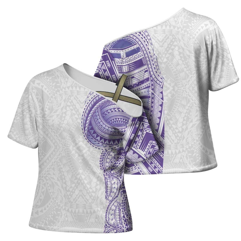 Traditional Polynesian Art Tattoos Cross Shoulder Shirt Purple Color LT03 - Polynesian Pride